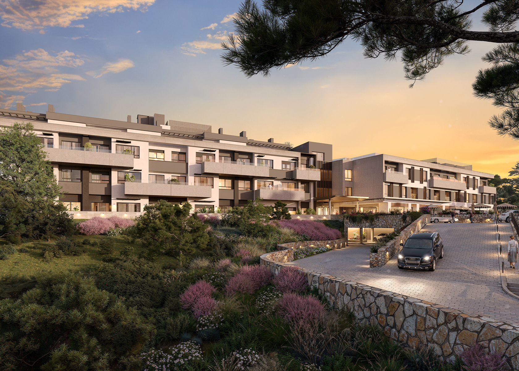 Modern senior living residence with Mediterranean architectural style in Spain. Residencia de mayores moderna con estilo arquitectónico mediterráneo en España.